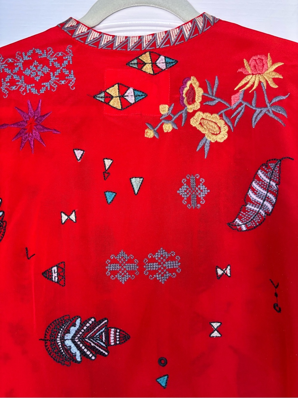 Johnny Was Byia Silk Button-Down Tunic Red women’s small oversized embroidered - Picture 9 of 12